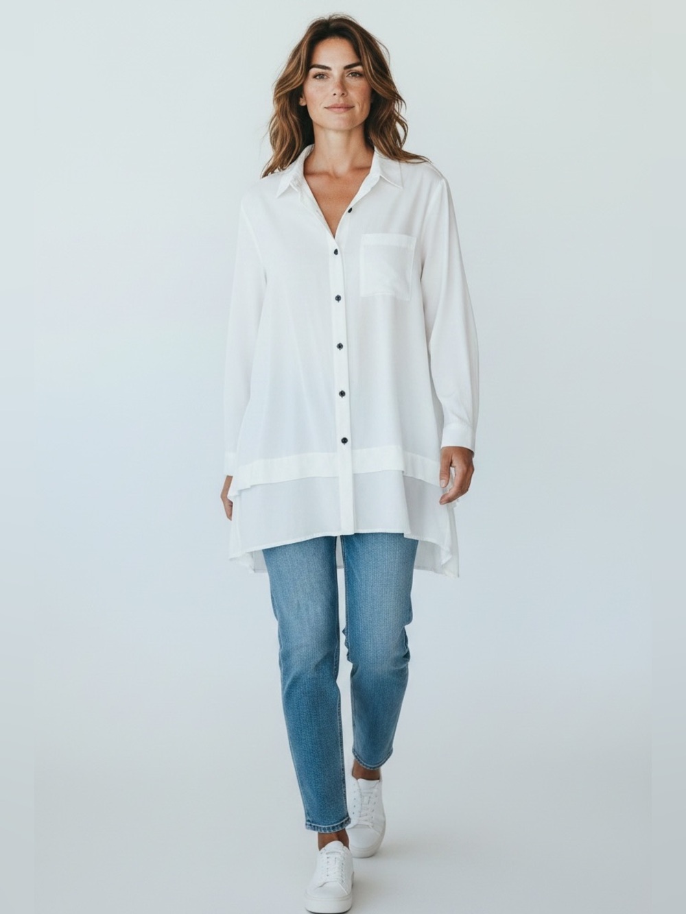 Comfy U.S.A. Handkerchief
Hem White Button Back Shirt Size S